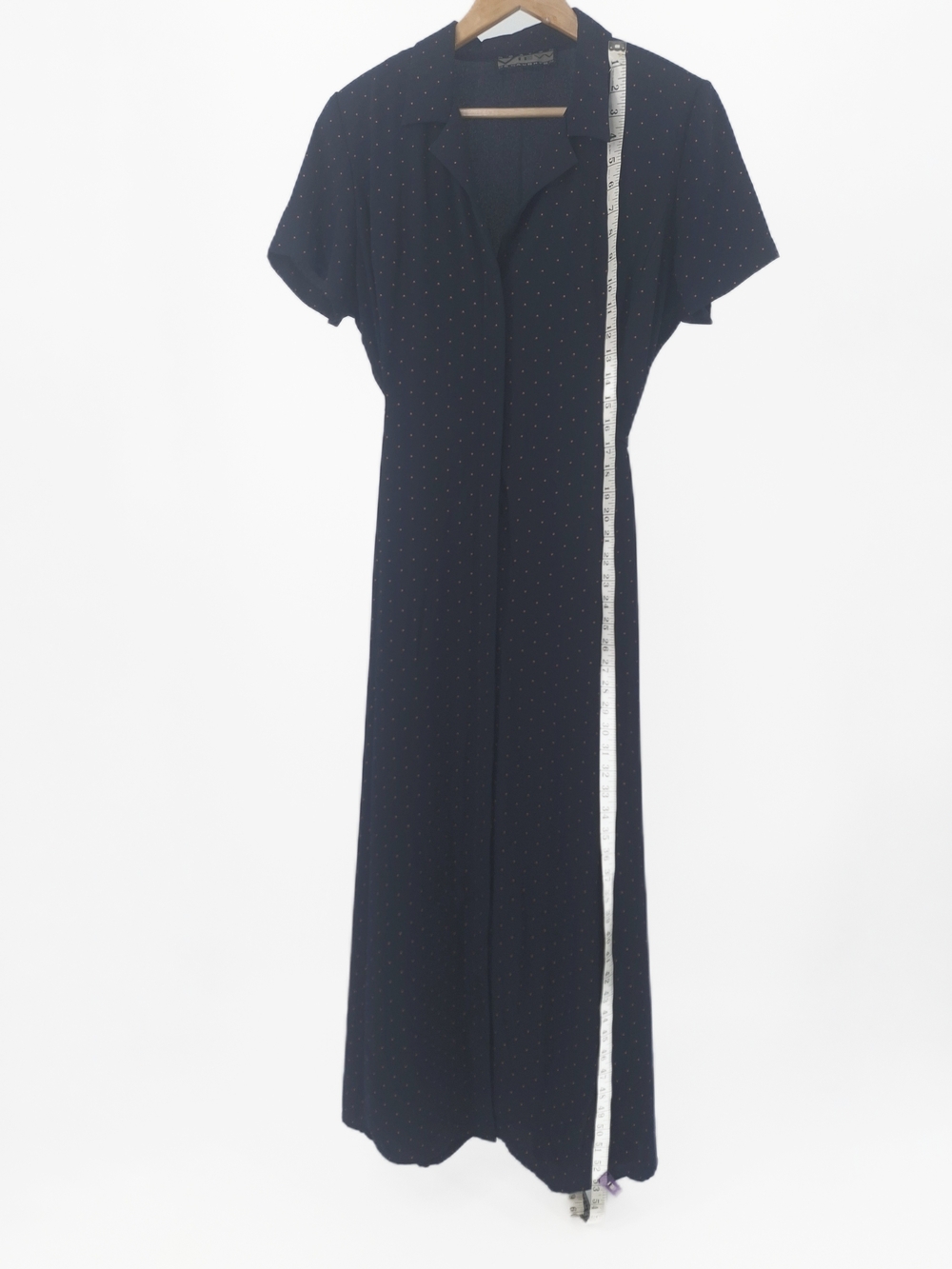 ✨Vintage 90s Norton McNaughton Navy Polka Dot Midi Shirt Dress✨ - Picture 16 of 16